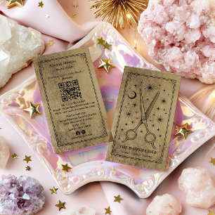 Goud Zwart Celestiaal Tarot Kapsalon QR Code Visitekaartje