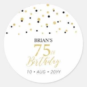 Goud & Zwart Confetti 75e Verjaardag Party Favorie Ronde Sticker