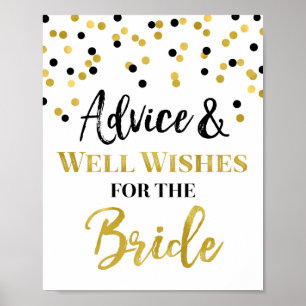 Goud Zwart Confetti Advies voor de Bruid Bord Poster