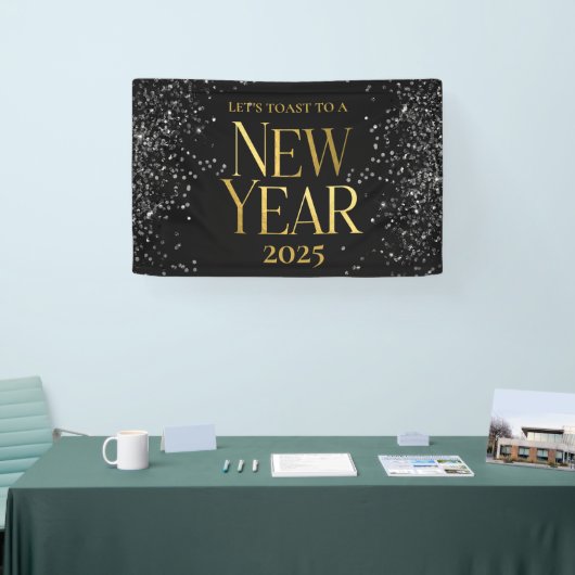 Goud Zwart Confetti Oud en Nieuw Feest Spandoek (Beurs)