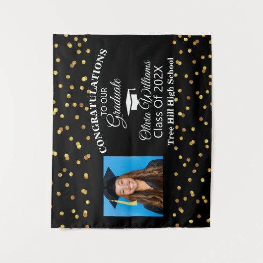 Goud zwart Congrats Afstuderen Fotoklasse van 2021 Wandkleed (Voorkant)