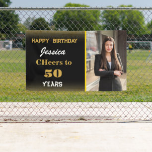 Goud Zwart Custom Happy Birthday Photo Party Spandoek