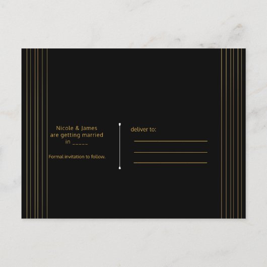 Goud Zwart Deco Gatsby Roaring 20's Save the Date Aankondigingskaart (Achterkant)