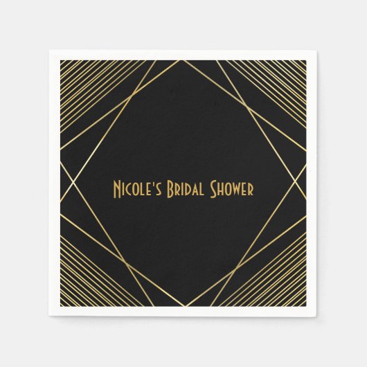 Goud & Zwart Eenvoudig Elegant Modern Glam Deco Fe Servet (Voorkant)