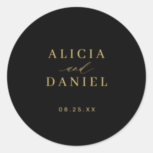 Goud zwart eenvoudig minimalistisch elegant huweli ronde sticker