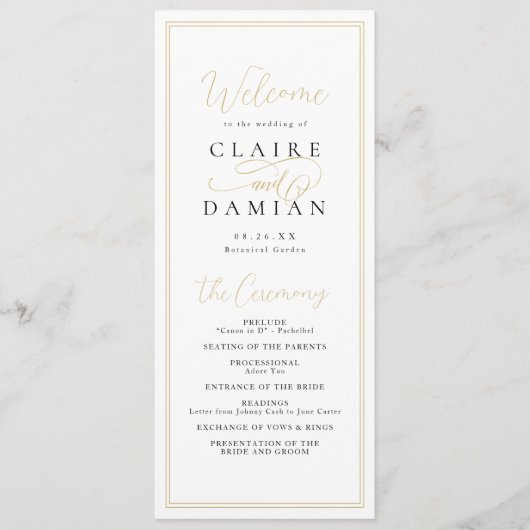 Goud Zwart eenvoudige elegantie romantisch script  Programma (Voorkant)