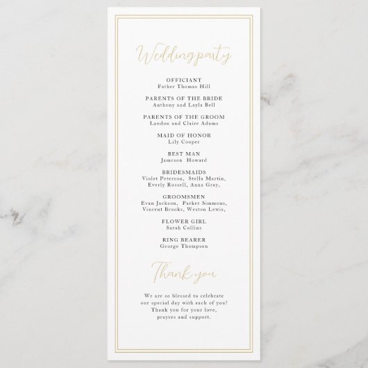 Goud Zwart eenvoudige elegantie romantisch script  Programma (Achterkant)