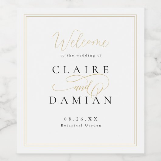 Goud Zwart Eenvoudige Elegantie Romantisch Script Wijn Etiket (Enkel label)