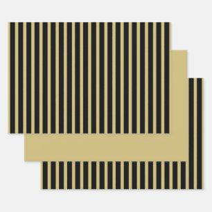 Goud Zwart Eenvoudige Strepen Patroon Geometrisch Inpakpapier Vel