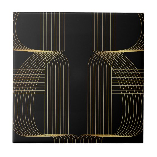 Goud, zwart, elegant, cool, unieke trendlijnkunst tegeltje (Voorkant)