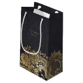 Goud zwart elegant kant bruiloft gunsttas klein cadeauzakje (Achterkant Gekanteld)