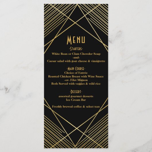 Goud & Zwart Elegant Modern Glam Deco Wedding Menu (Voorkant)