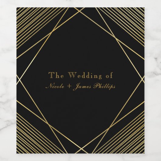Goud & Zwart Elegant Modern Glam Deco Wijn Labels Wijn Etiket (Enkel label)
