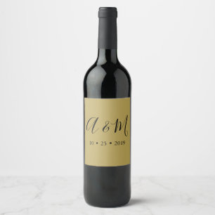 Goud Zwart Elegant Monogram Bruiloft Wijn Label Etiket