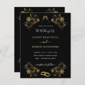 Goud Zwart Elegant Ontwerp Bruiloft Uitnodiging Ka (Voorkant / Achterkant)