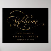 Goud & Zwart Elegant Script Huwelijk Welkomstbord Poster (Voorkant)