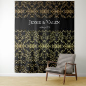 Goud Zwart Elegante Draai Gotische Bruiloft Wandkleed (In situ)