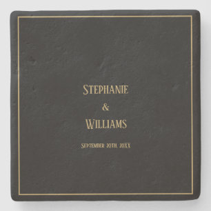 Goud Zwart Elegante Eenvoudige Naam Trouwcadeau Fa Stenen Onderzetter
