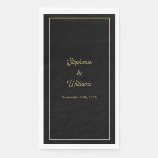 Goud Zwart Elegante Naam Eenvoudige Minimale Trouw Servet (Voorkant)