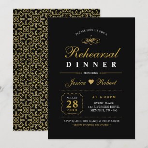 Goud & Zwart   Elegante Oefenavond Eetkamer Uitnod Kaart