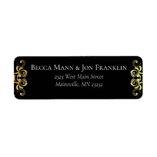 Goud Zwart Elegante Swirl Gothic Wedding Etiket