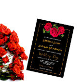 Goud Zwart en Bourgogne Roos bruiloft uitnodiginge Folie Uitnodiging