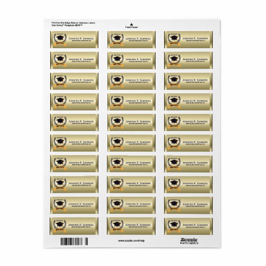 Goud, zwart en geel, wit, met Afstuderen Pet Etiket (Full Sheet)