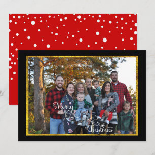 Goud Zwart en Rood Familie Foto Vakantie Kerstmis Feestdagenkaart