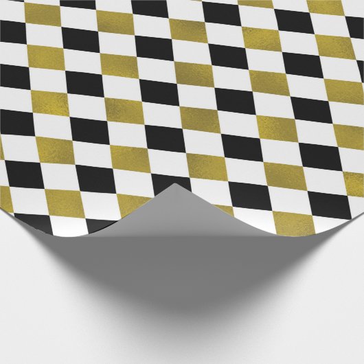 Goud, zwart, en witte Ruitvormige Ruiteitjes Cadeaupapier (Hoek)