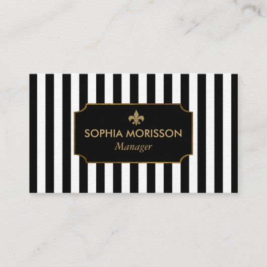 Goud, zwart en witte strips - aangepast monogram visitekaartje (Voorkant)