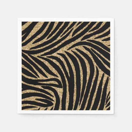 Goud zwart Faux Glitter Zebra Print Servetten (Voorkant)
