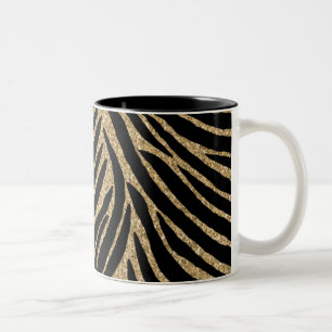 Goud Zwart Faux Glitter Zebra Print Tweekleurige Koffiemok