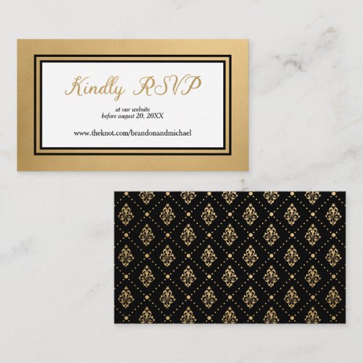 Goud Zwart Formele Trouwwebsite RSVP Informatiekaartje (Voorkant / Achterkant)