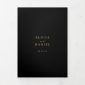 Goud zwart foto bruiloft RSVP details QR code Drieluik Uitnodiging (Cover)