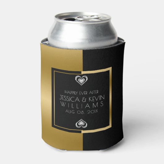 Goud & Zwart Geometrisch Ontwerp Bruiloft Sjabloon Blikjeskoeler (Blikje Voorkant)