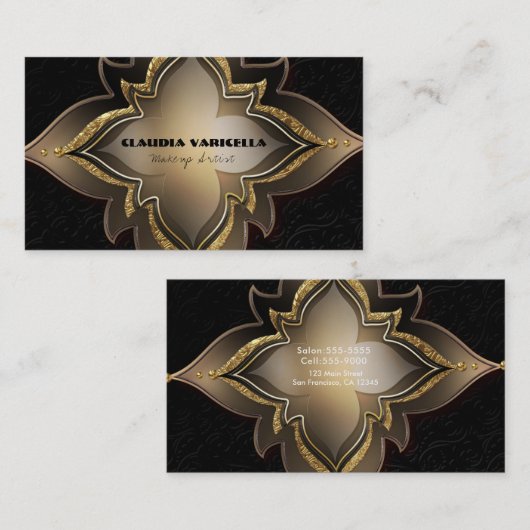Goud Zwart Glam Exotisch Chique Bloem Elegant Clas Visitekaartje (Voorkant / Achterkant)