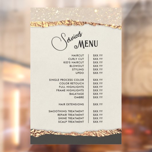 Goud Zwart Glans Papier Services Menu Raamsticker (Vel 2)