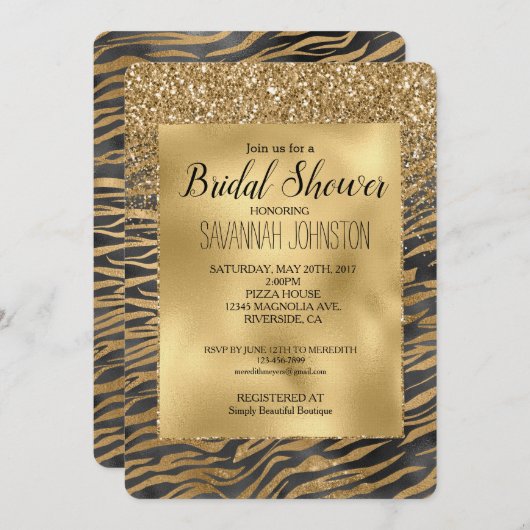 Goud Zwart Glanzend Glitterend Glitter Zebra Print Kaart (Voorkant / Achterkant)