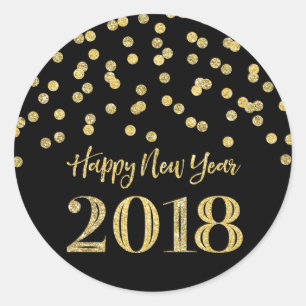 Goud Zwart Glitter Confetti Gelukkig Nieuwjaar 201 Ronde Sticker