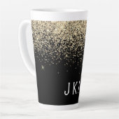 Goud Zwart Glitter Monogram Meisjesachtige Initial Latte Mok (Linkerhoek)