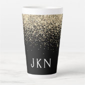 Goud Zwart Glitter Monogram Meisjesachtige Initial Latte Mok (Voorkant)