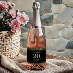 Goud Zwart Glitter Proost 20 jaar Jubileum Sparkling Wijnetiket