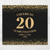 Goud Zwart Glitter Proost 20 jaar Jubileum Sparkling Wijnetiket (Enkel label)