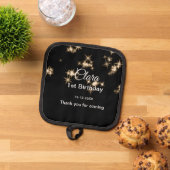 Goud zwart glitter voeg naam verjaardagsdatum jaar pannenlap (Top down)