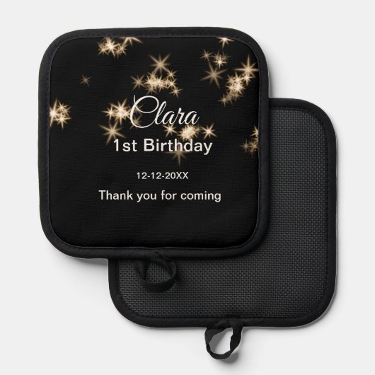 Goud zwart glitter voeg naam verjaardagsdatum jaar pannenlap (Voorkant / Achterkant)