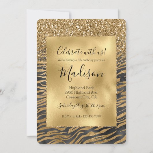 Goud Zwart Glitzy Glitter Sparkle Zebra Print Kaart (Voorkant)