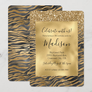 Goud Zwart Glitzy Glitter Sparkle Zebra Print Kaart