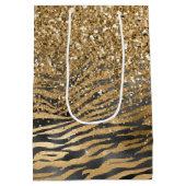 Goud Zwart Glitzy Glitter Sparkle Zebra Print Medium Cadeauzakje (Achterkant)