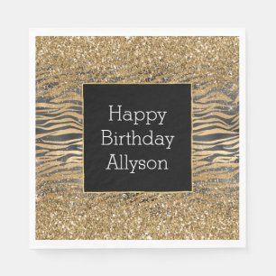 Goud Zwart Glitzy Glitter Sparkle Zebra Print Servet
