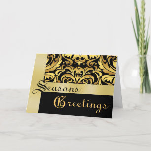 Goud & Zwart Goud Damask Kerstvakantie Kaart